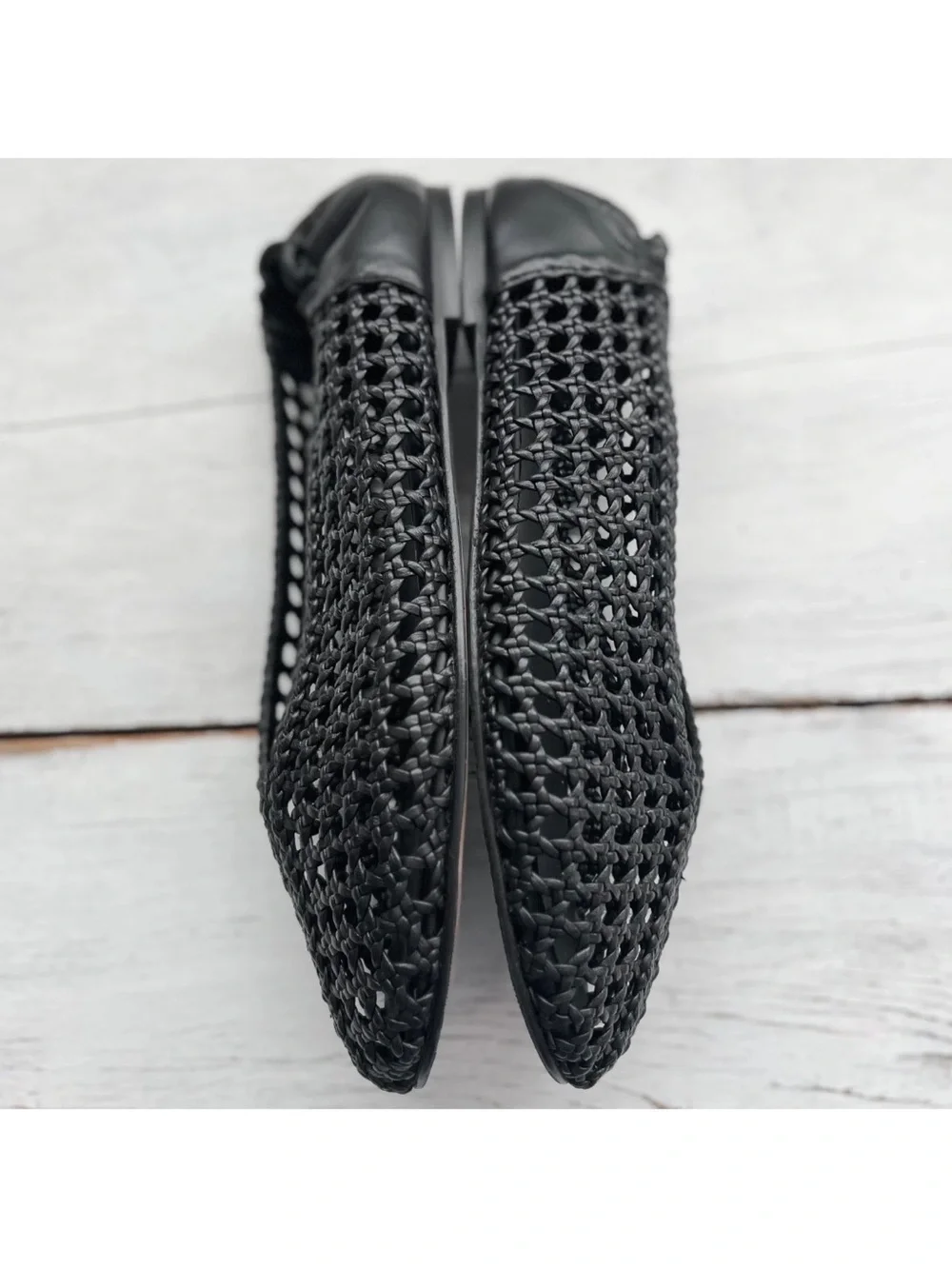 Freda Salvador Riley Open Weave sz9 Ballet Flats 90s Woven Black Calf $398 Spain